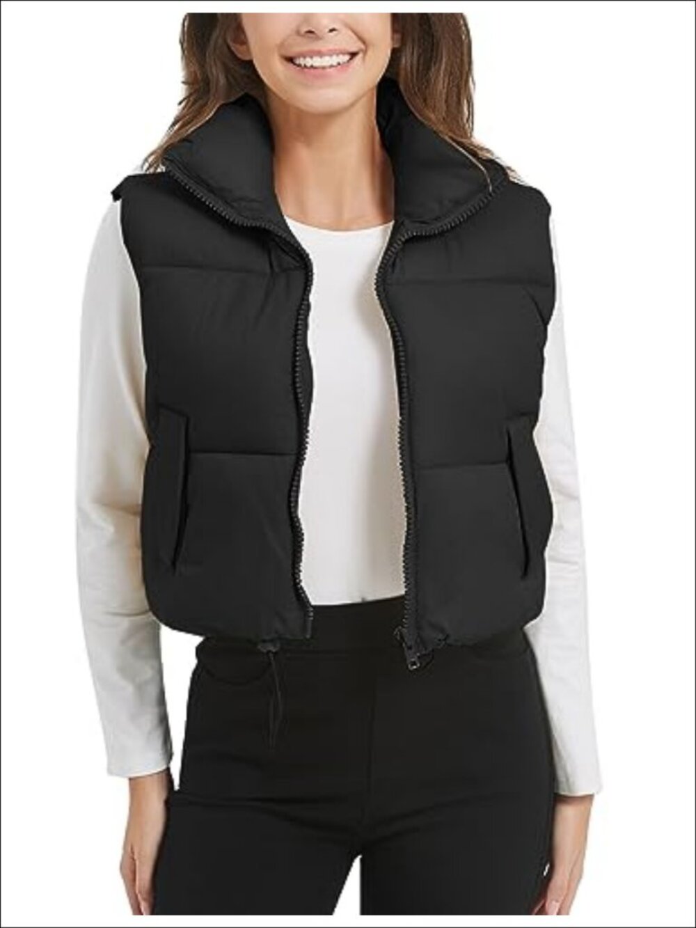 Lightweight Cropped Puffer Vest Zip Up Stand Collar Sleeveless Padded Gilet